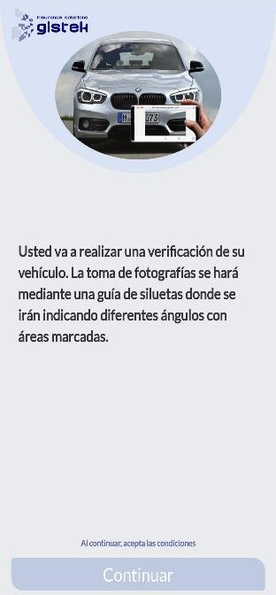 Proceso guiado de verificación del vehículo en el móvil del asegurado