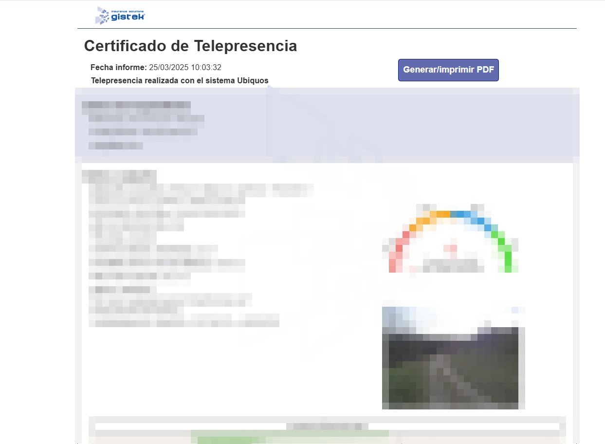 Certificado de telepresencia generado por Ubiquos